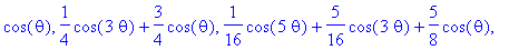 cos(theta), 1/4*cos(3*theta)+3/4*cos(theta), 1/16*c...