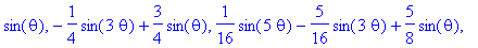 sin(theta), -1/4*sin(3*theta)+3/4*sin(theta), 1/16*...