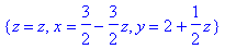 {z = z, x = 3/2-3/2*z, y = 2+1/2*z}