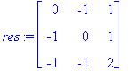 res := matrix([[0, -1, 1], [-1, 0, 1], [-1, -1, 2]]...