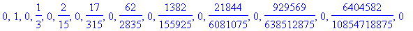 0, 1, 0, 1/3, 0, 2/15, 0, 17/315, 0, 62/2835, 0, 13...