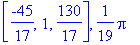 vector([-45/17, 1, 130/17]), 1/19*Pi