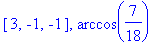 vector([3, -1, -1]), arccos(7/18)