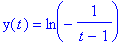 y(t) = ln(-1/(t-1))