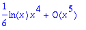 series(1/6*ln(x)*x^4+O(x^5),x,5)
